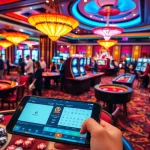 This vibrant casino scene showcases high-energy gaming at https://s8glx.com, featuring roulette and slot machines.