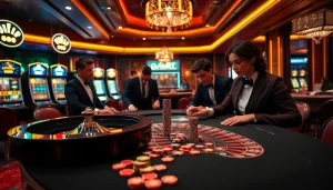 Kubet gaming scene featuring players at a roulette table in a luxurious casino atmosphere.
