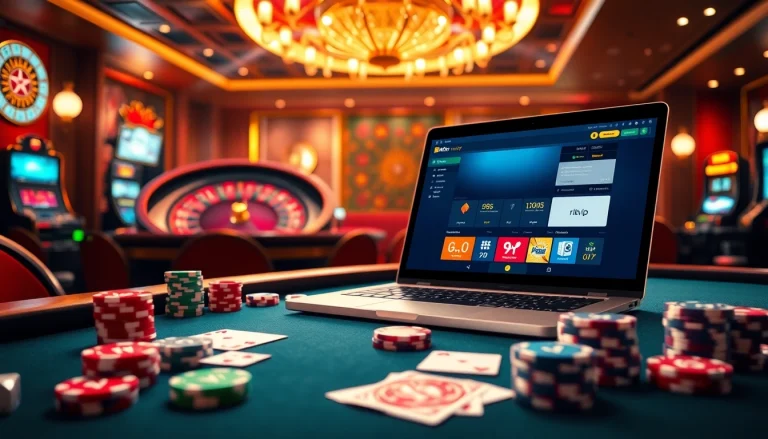 Experience the thrill of playing rikvip with vibrant poker chips and elegant casino features.