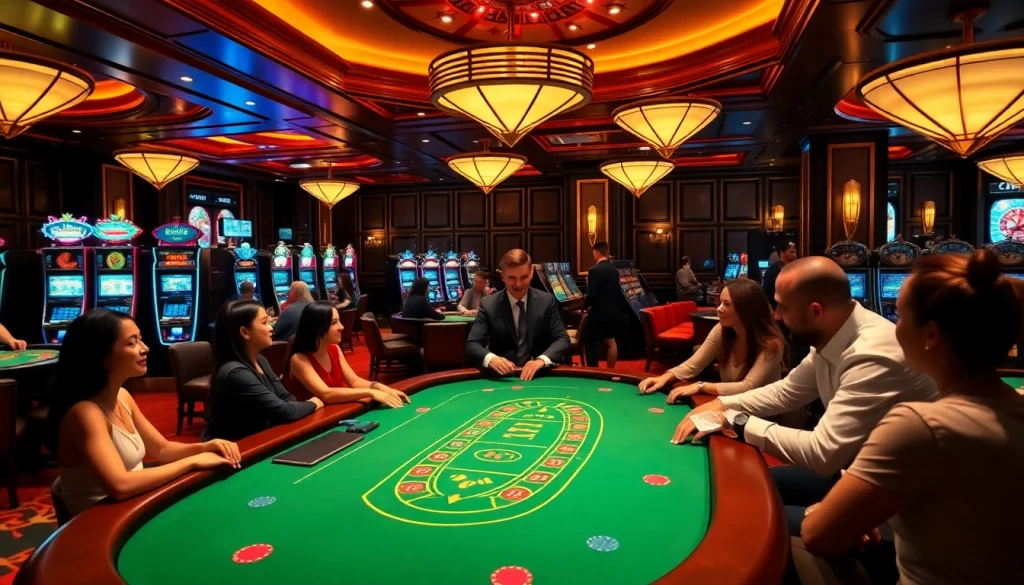 Players enjoying a high-stakes game at the HITCLUB poker table in a luxurious casino setting.
