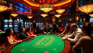 Players enjoying a high-stakes game at the HITCLUB poker table in a luxurious casino setting.