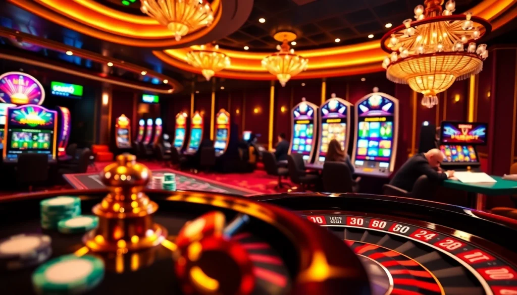 SODO66 online gambling interface showcasing poker chips and slot machines in a luxurious casino setting.