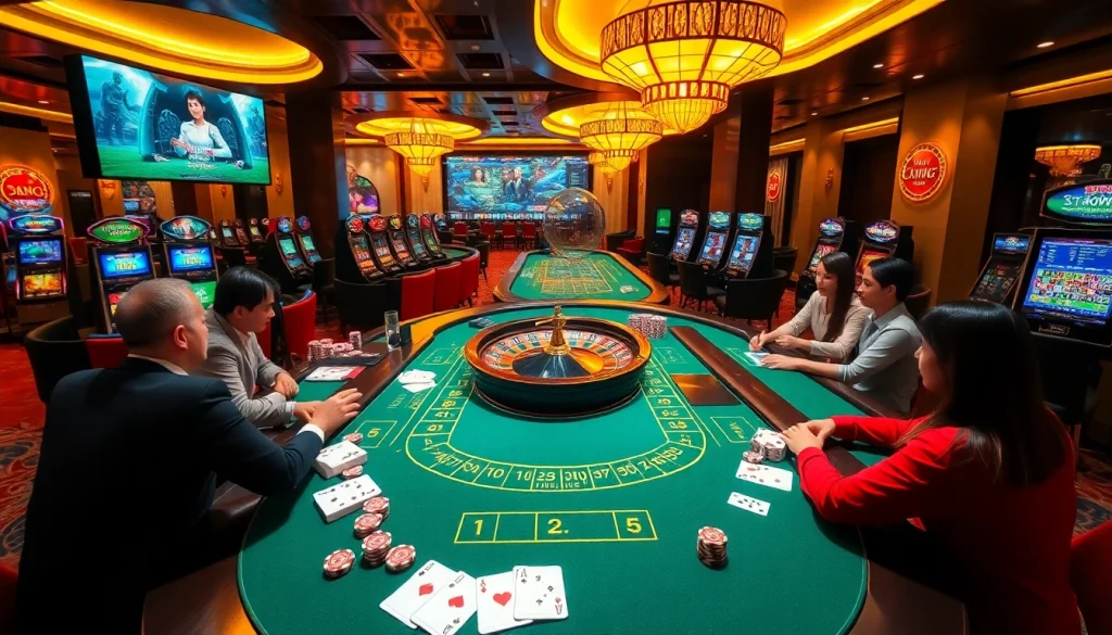 Engaging players at luxury bk8thai casino tables with vibrant roulette action.