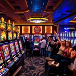 Players enjoying thrilling slot games amidst a glamorous casino backdrop.