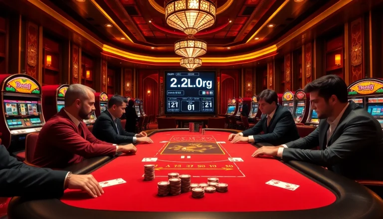 Gamblers at the 22jl org poker table strategizing their next move amidst colorful chips and cards.