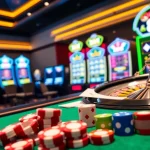 Engage in thrilling gameplay of 88i game at a stylish casino with poker chips and roulette.