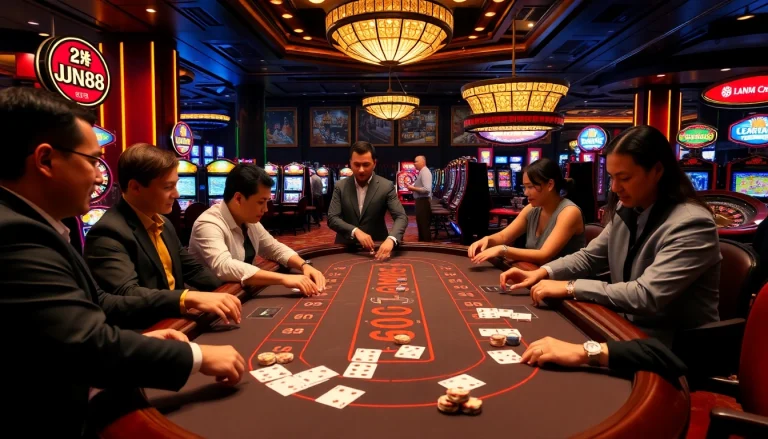 Experience the thrill of Jun88 phiên bản 2 with vibrant casino tables and engaging gambling action.