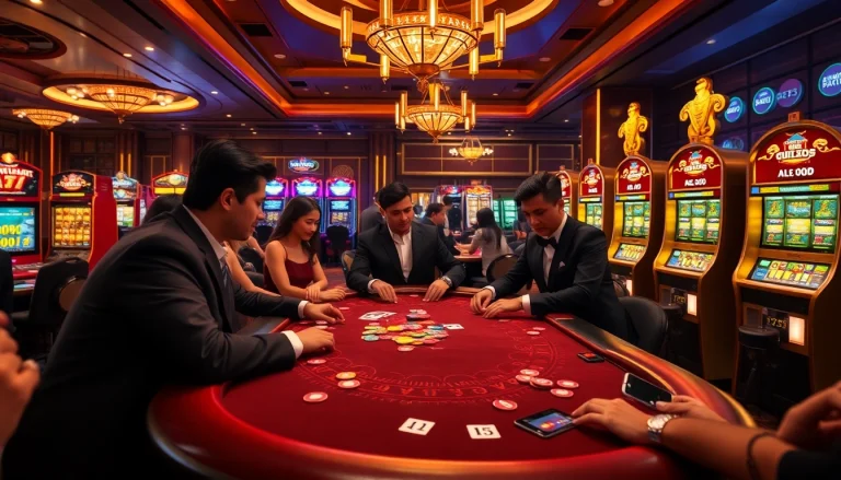 Experience winning at https://11win.vc/ with a vibrant casino scene featuring poker tables and slot machines.