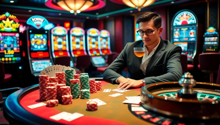 Engaged players strategizing their bets at a luxurious casino, showcasing bancadoithuong.