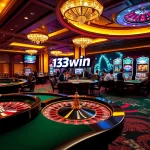 Players enjoying thrilling games at 13win casino with vibrant slot machines and roulette.