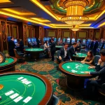 Tỷ lệ bóng đá 7m showcased amidst an exciting casino setting with poker tables and roulette wheels.