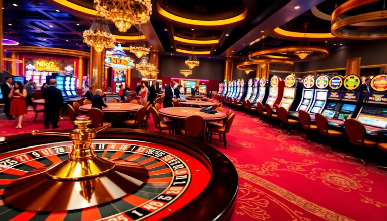 Experience the thrill of NK88 at a vibrant casino with roulette, poker, and slot machines.