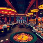 High-stakes action featuring 222bd one with casino tables, chips, and a vibrant roulette wheel