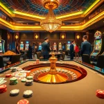 Excited players enjoying a luxurious casino environment with poker chips and cards at 88i.