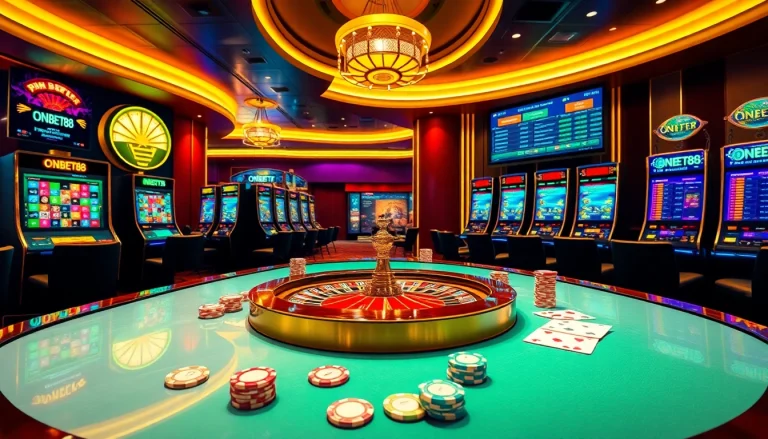 Experience the thrill of winning at ONBET88 casino with an engaging roulette and lively slot machines.