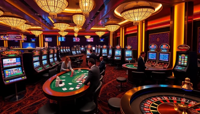 שחקנים נהנים ממשחקים מרתקים בקזינו Stake עם שולחנות צבעוניים ומכונות מזל.