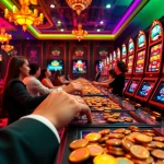 Engaged players spinning the reels on Dewa Slot machines in a vibrant casino setting.