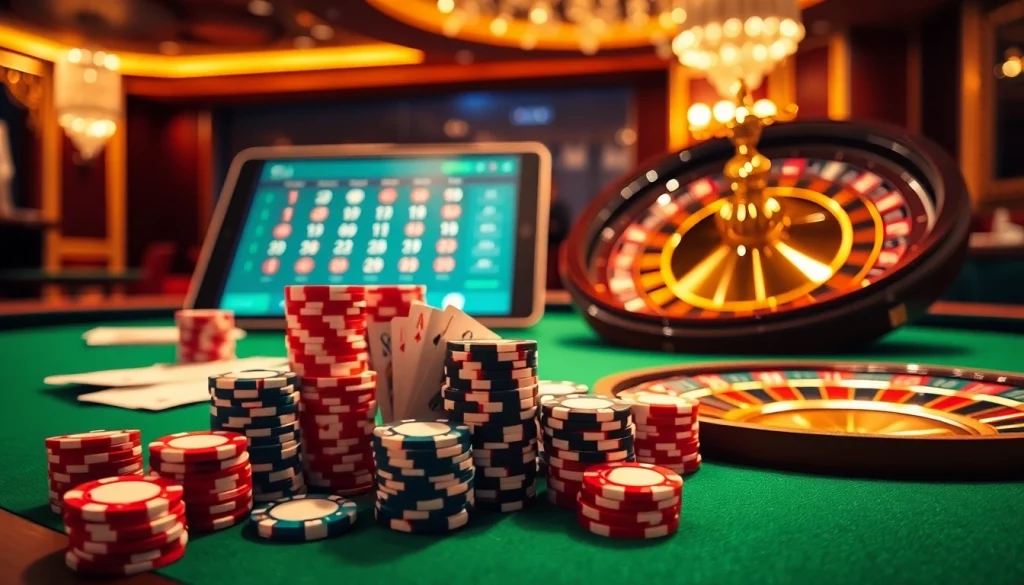 Experience the excitement of Gopay88 Daftar with vibrant poker chips and a shining roulette wheel.