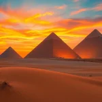 Experience the breathtaking Giza Pyramids with stunning sunset lighting at https://piraminds.com/ for an unforgettable view.