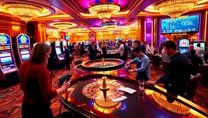 Experience the thrill of casino games with FLY88, featuring vibrant slot machines and engaging players.