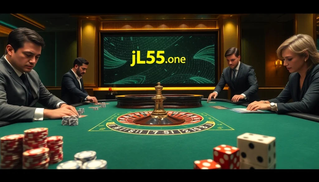 Experience thrilling action at https://www.jl55.one/ with gamblers excitedly placing bets at a roulette table.