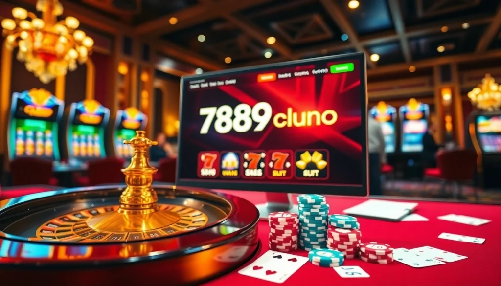 Experience the thrill of 789club with a vibrant casino scene featuring roulette and poker chips.