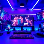 Engaging scene of interactive sex game interfaces in a vibrant gaming setup.