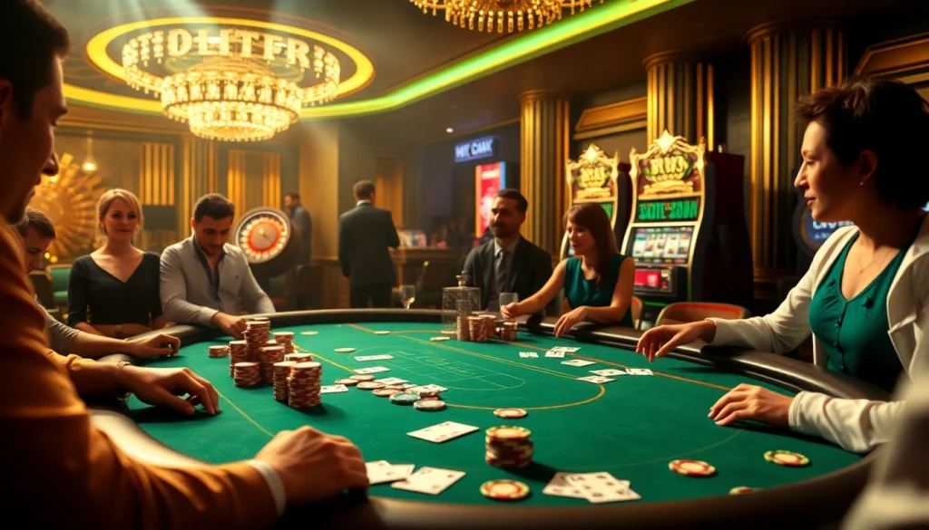 Thrilling poker action at Hitclub casino with vibrant chips and cards on a stylish table.