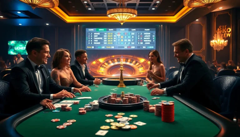 Experience high-stakes action at the luxurious LC88 casino table with roulette and poker chips.