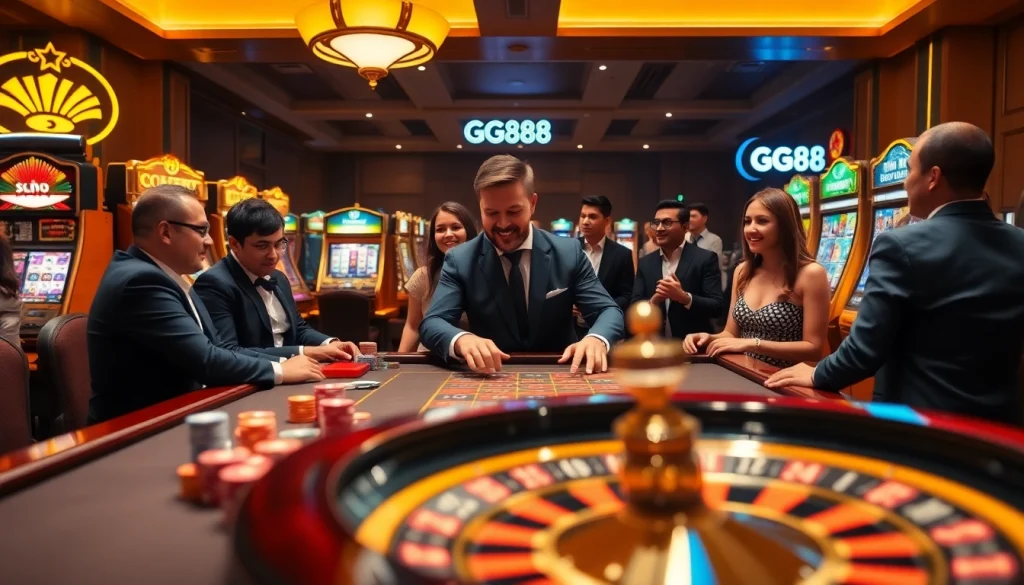 Engaging players at the GG88 gaming table with dynamic slot machines and vibrant atmosphere.