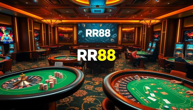 Experience thrilling gameplay at RR88's vibrant casino tables with luxurious details.