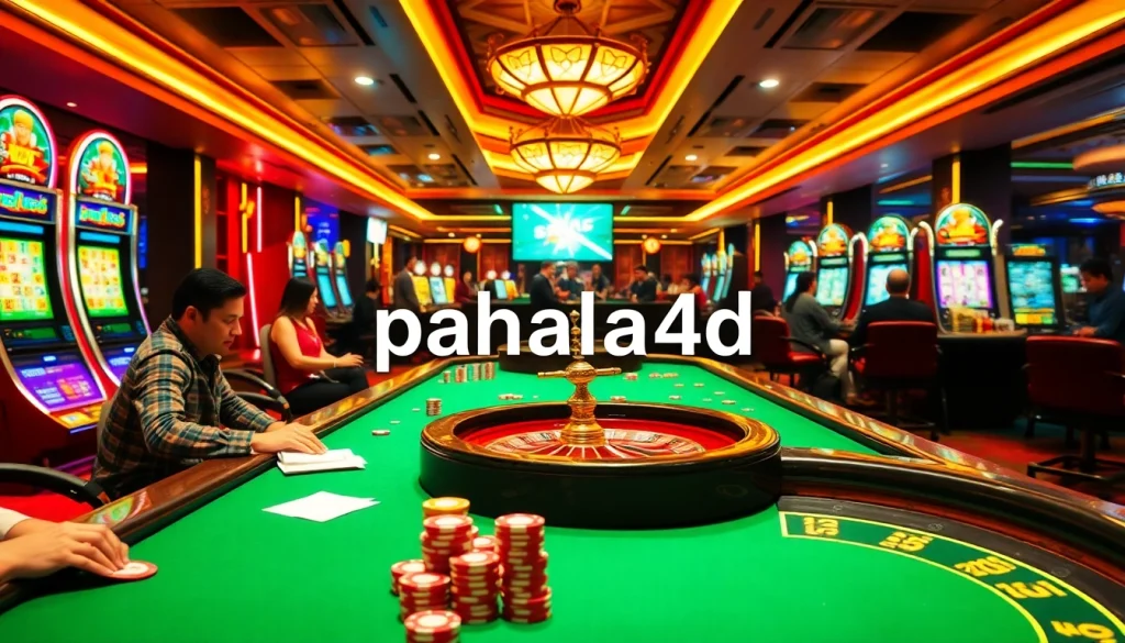 Pahala4d players engaged in a high-stakes poker game at a luxury casino, showcasing excitement and strategy.