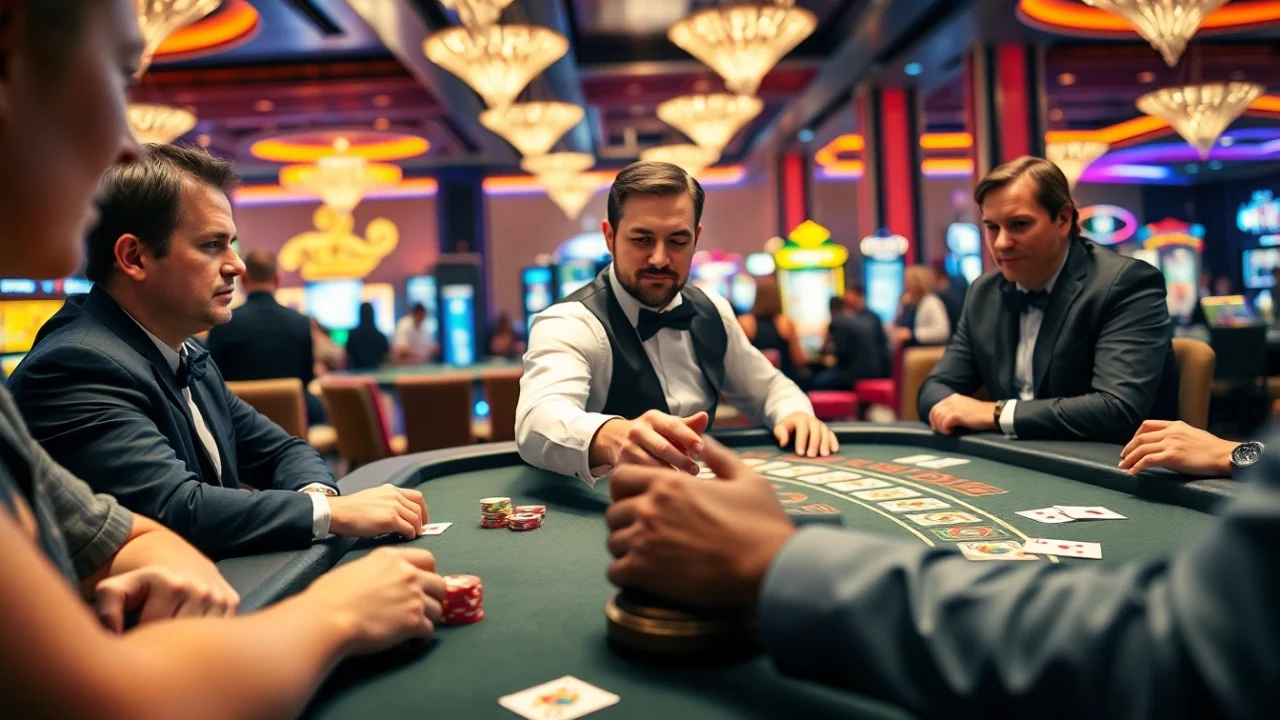 에볼루션 바카라에서 즐기고 있는 플레이어들과 역동적인 딜러의 모습