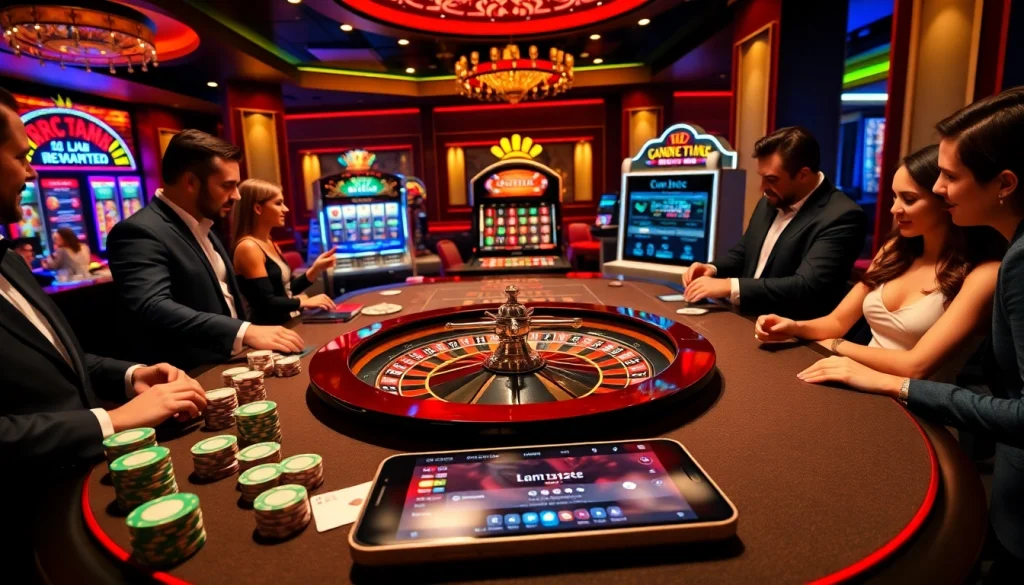 A vibrant casino scene with players at a roulette table, reflecting https://enfosco.ru.com/ in the online gambling experience.