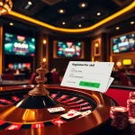 Register for OKFUN in an exciting online casino atmosphere featuring roulette and vibrant poker elements.