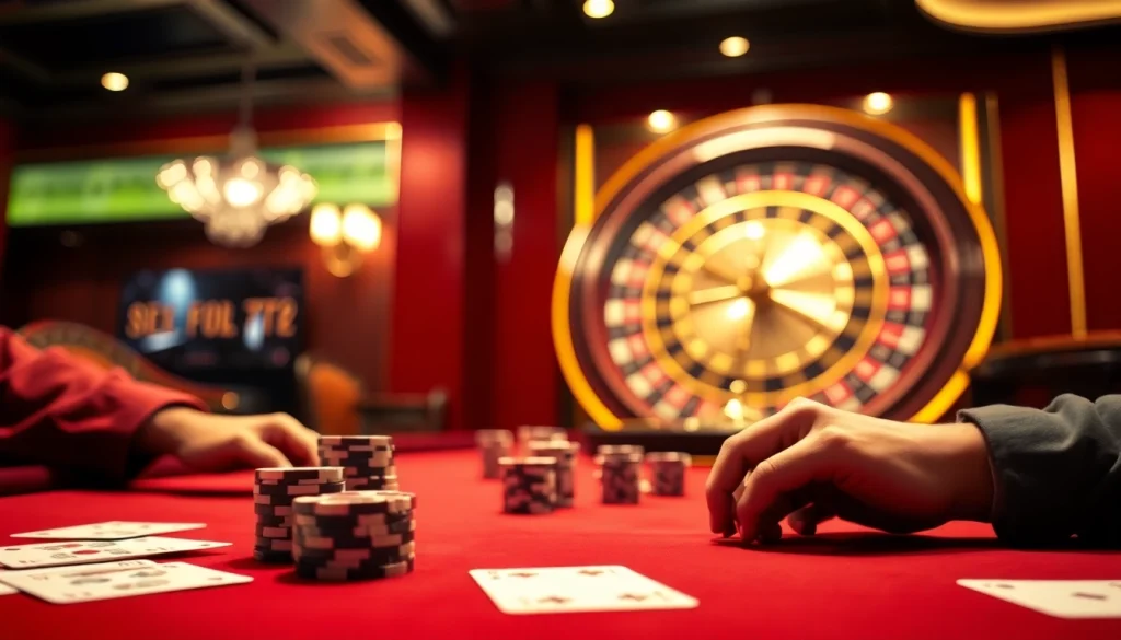 Exciting poker game action at betbdt.art casino with vibrant chips and elegant cards.