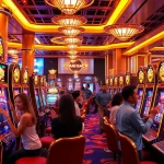 Players enjoying slot gacor machines in a luxurious casino atmosphere.