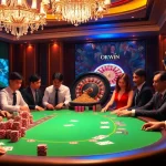High-stakes gambling scene showcasing professional players at a Nhà Cái OKWIN poker table.