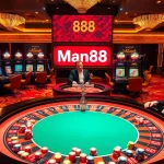 Experience the excitement of Man88 with vibrant casino games and roulette tables in this thrilling atmosphere.
