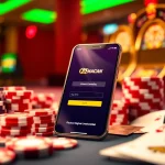 Engaging players with the QQMacan login screen amid a luxurious casino setup featuring poker chips and cards.