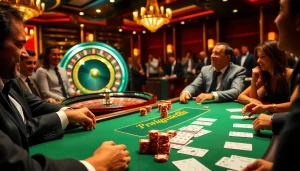Experience the thrill of a u888 poker game with players at an elegant casino table.