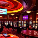 Experience the excitement of qqmacan login in a vibrant casino scene filled with elegant slot machines and atmosphere.