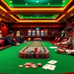 Players enjoy gamebaidoithuong at a luxury casino table surrounded by rich decor and gaming chips.