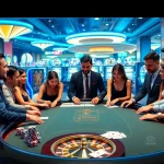 Experience excitement with bro138 login at a luxurious casino table surrounded by slot machines.