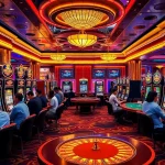 Players enjoying exciting slot machines at a luxurious casino, highlighting slot gacor terpercaya experiences.