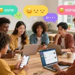 Interactive NSFW chat environment featuring animated characters and diverse users enjoying fun conversations.