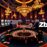 Zbet offers a thrilling casino atmosphere with roulette tables and vibrant slot machines.