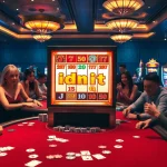 Experience the excitement of idnslot with players enjoying thrilling slot games in an elegant casino setting.