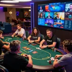 Players engaging in high-stakes poker gameplay at an online casino featuring W69 gaming avatars and dynamic interfaces