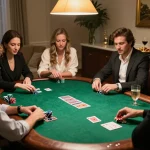 Group enjoying a friendly poker game at home, showcasing taixiusunwin.art atmosphere of excitement and strategic play.